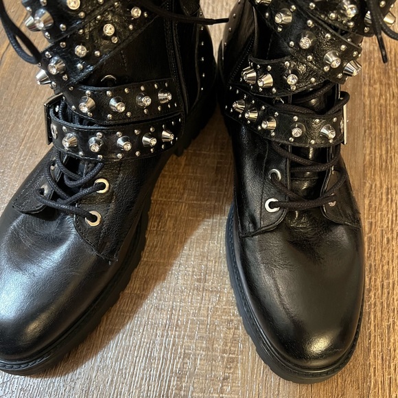 Zara Leather Jeweled Studded Moto Zara Shoe - Picture 12 of 15